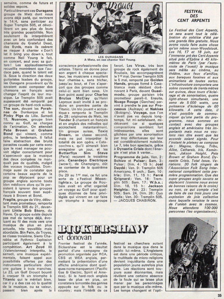 Article sans couverture dans un rock'n folk n° 65 de juin 1972